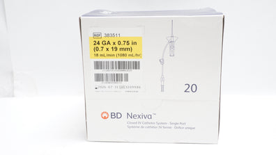 BD 383511 Nexiva Closed IV Cath. System-Single Port 24GA x 0.75in -Box of 20